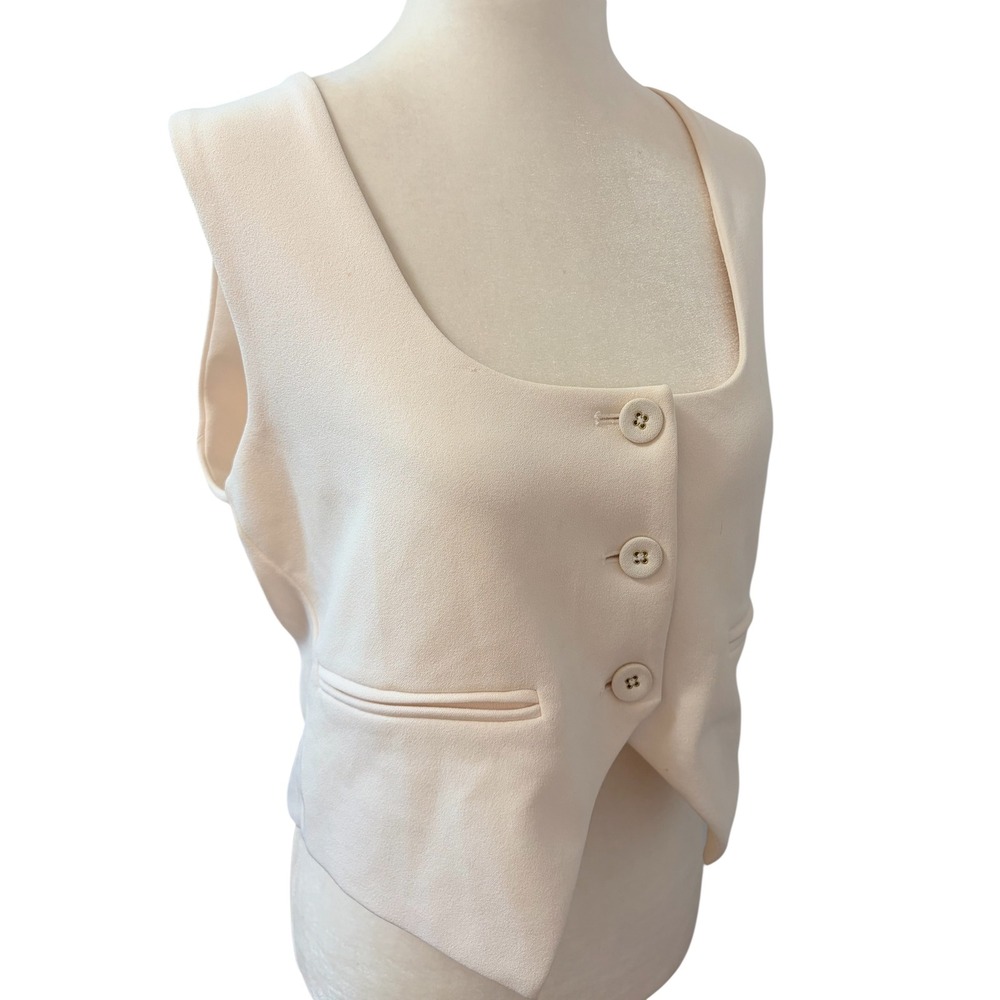 Suzy Shier Cream XL Square Neck Button Front Cropped Waistcoat Vest - Picture 3 of 7